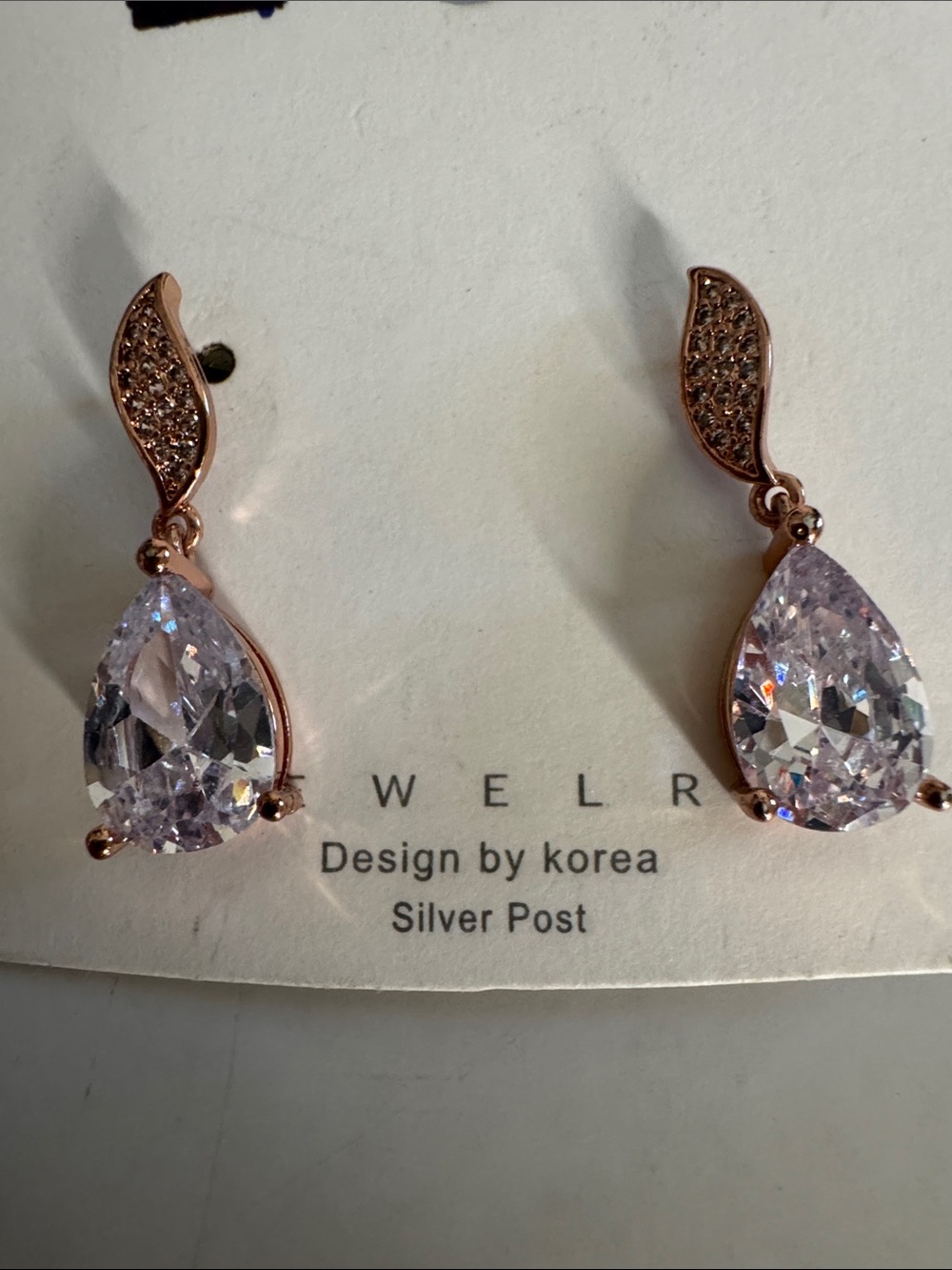 Rose Gold Teardrop Crystal Drop Earrings